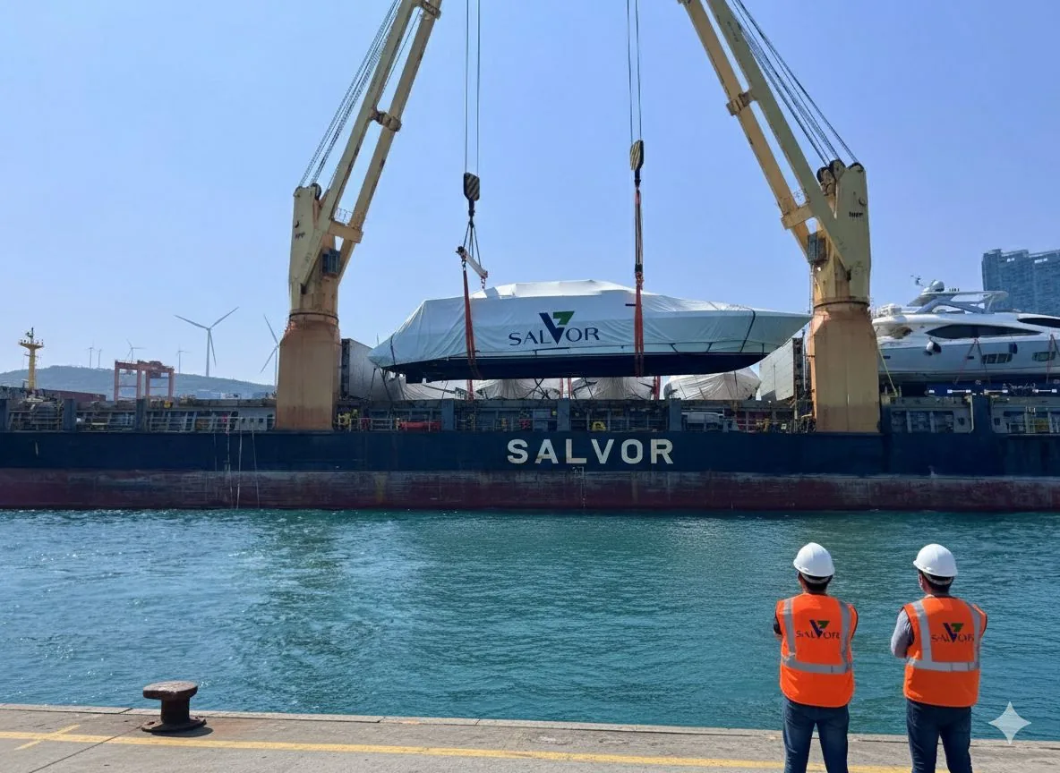 Cargo loaded aboard a Salvor ocean-freight vessel in port